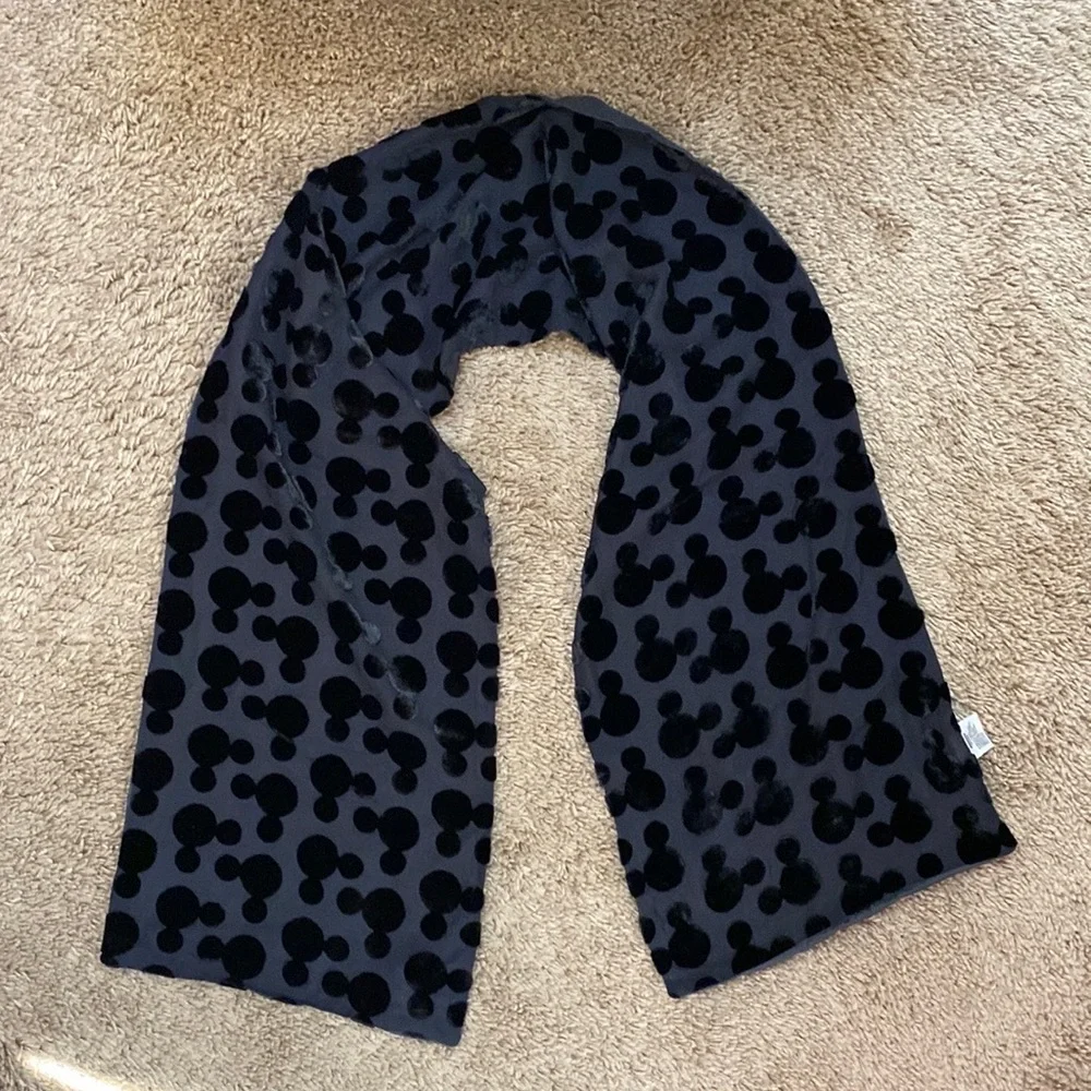 The Disney Store Black Velvet Silk Hidden Mickey Oblong Scarf